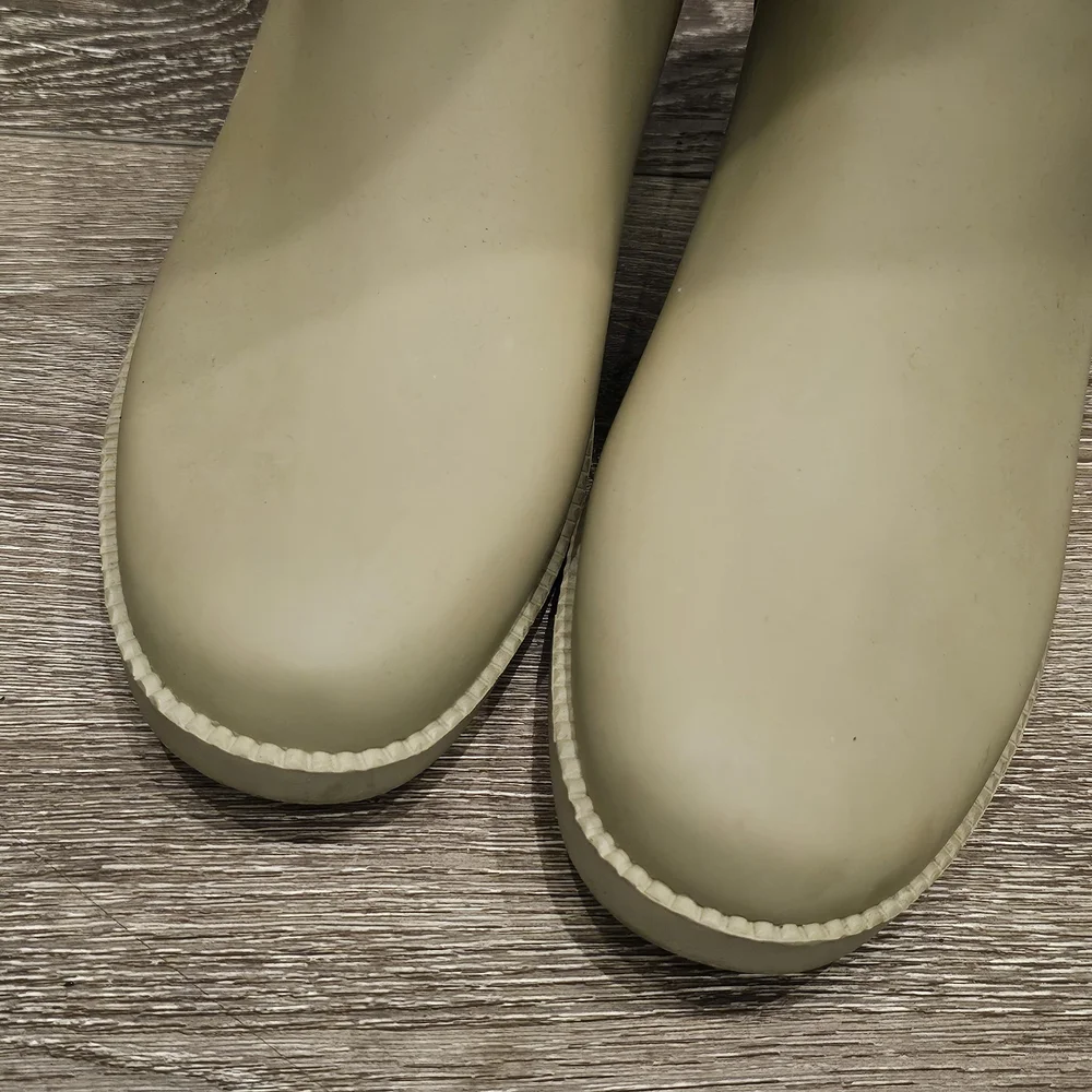 TORY BURCH Gray & Tan Over the Knee Rain Boots Grey